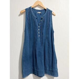 Farherty Dress Womens Large Blue Gauze Cotton Blue Dream Isha Sleeveless